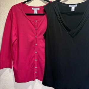 White House Black Market Pink Cardigan & Black Shell Top